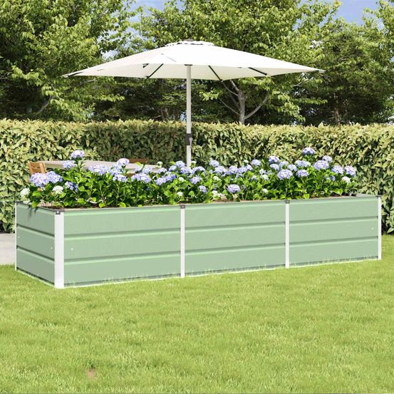 Grand carré potager acier vert 240x80x45 cm bac à fleurs xxl pour jardin