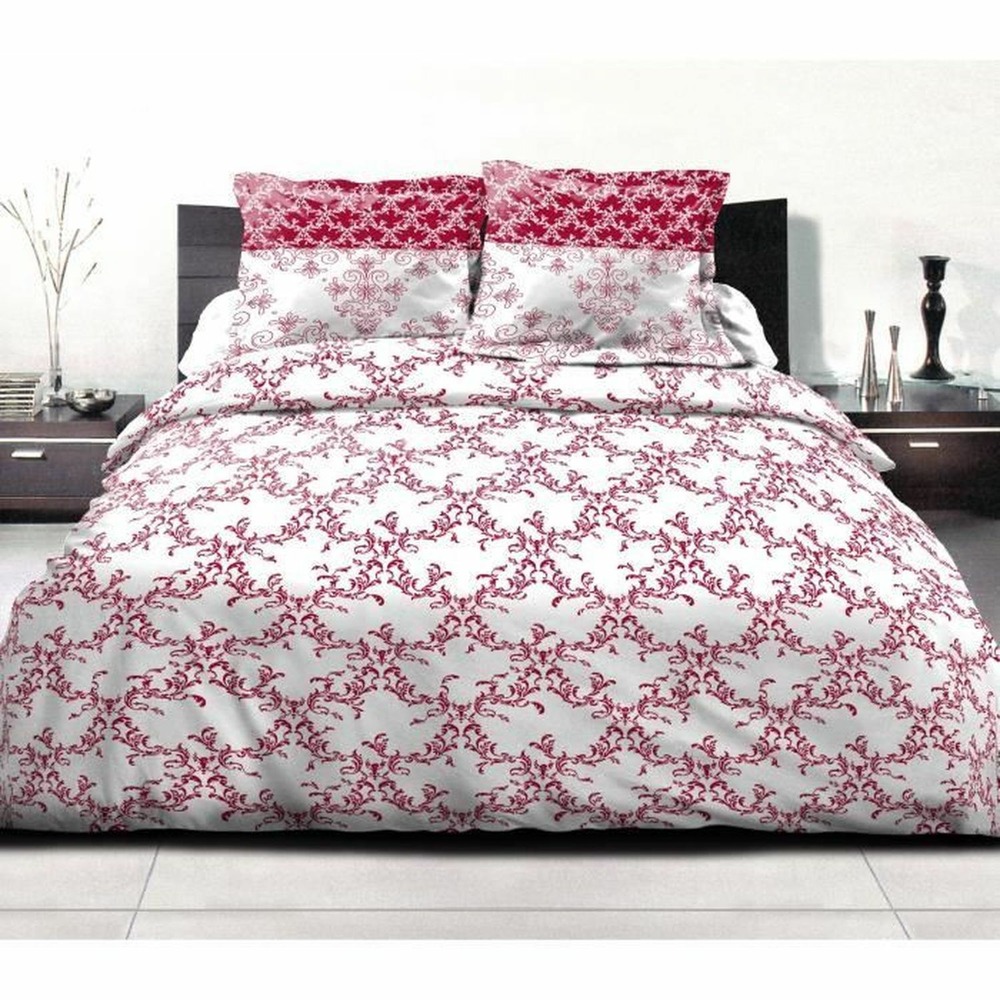 Parure de couette 240 x 260 cm : housse de couette + 2 taies d'oreiller - 100% coton - bordeaux
