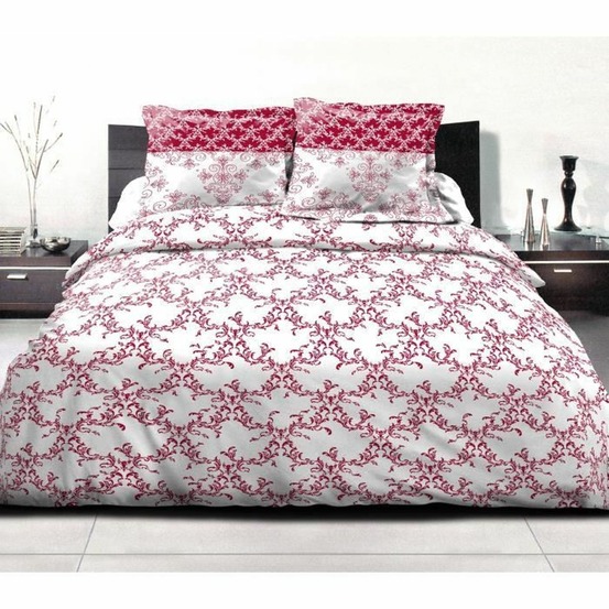 Parure de couette 240 x 260 cm : housse de couette + 2 taies d'oreiller - 100% coton - bordeaux