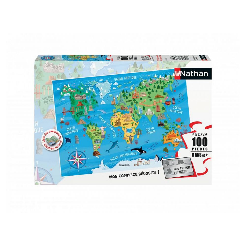 Puzzle 100 p carte du monde des monuments
