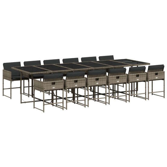 Ensemble à manger de jardin coussins 13 pcs gris résine tressée