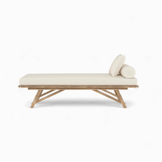 Vadella-banquette de jardin en bambou avec matelas blanc