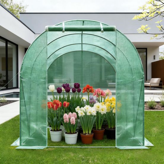 Serre tunnel polyéthylène acier jardin plantes protection hivernage 3x2x1.9m vert - comfortxl outdoor living