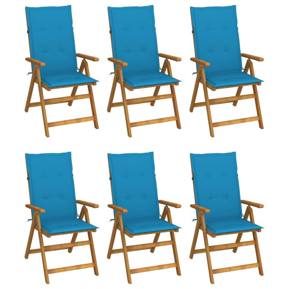 Chaises pliantes 6 pièces avec coussins en bois d'acacia massif