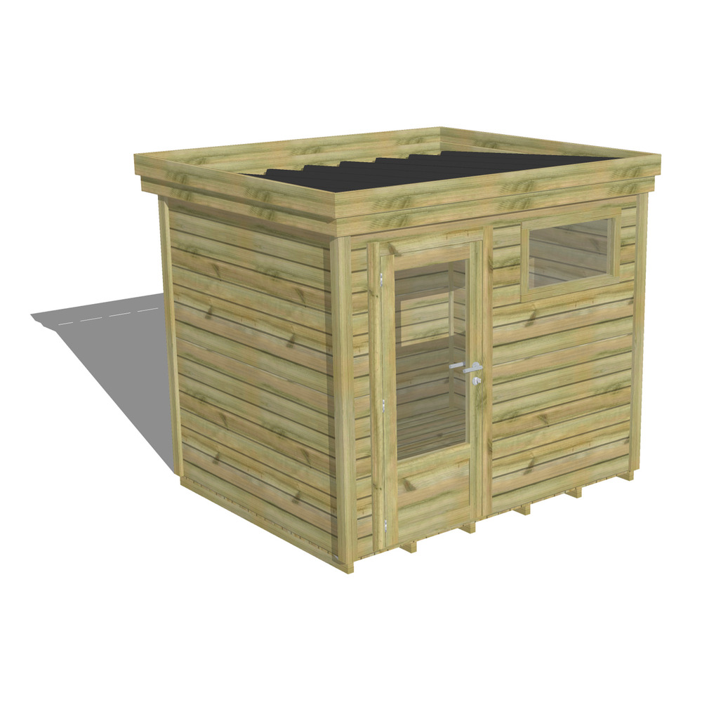Abri de jardin bois pin traité autoclave 27mm - 2,64x2,14m / 6m2 - bac acier - plancher bois