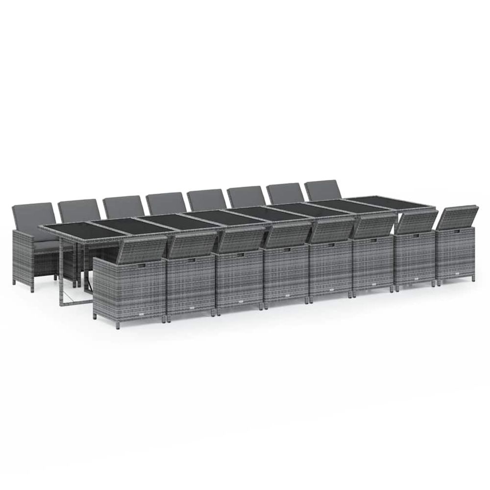 Ensemble à manger de jardin 17 pcs et coussins résine tressée