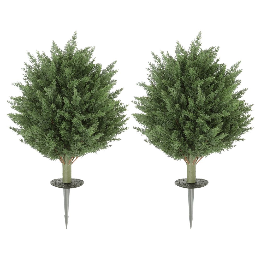 Lot 2 cyprès artificiels plastique extérieur jardin piquet 60cm vert