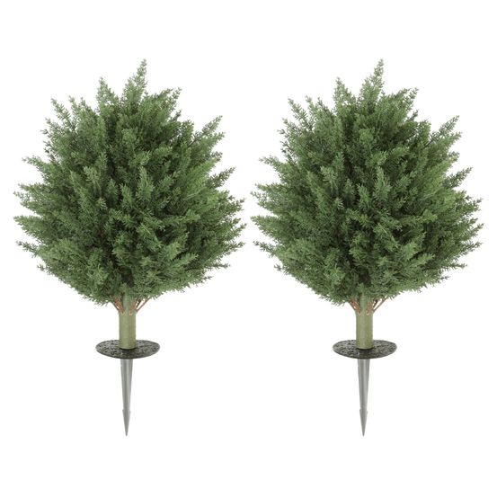 Lot 2 cyprès artificiels plastique extérieur jardin piquet 60cm vert