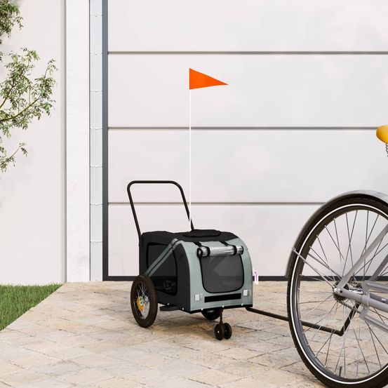 Chariot vélo petit chien en acier transport sécurisé pour balade gris et noir