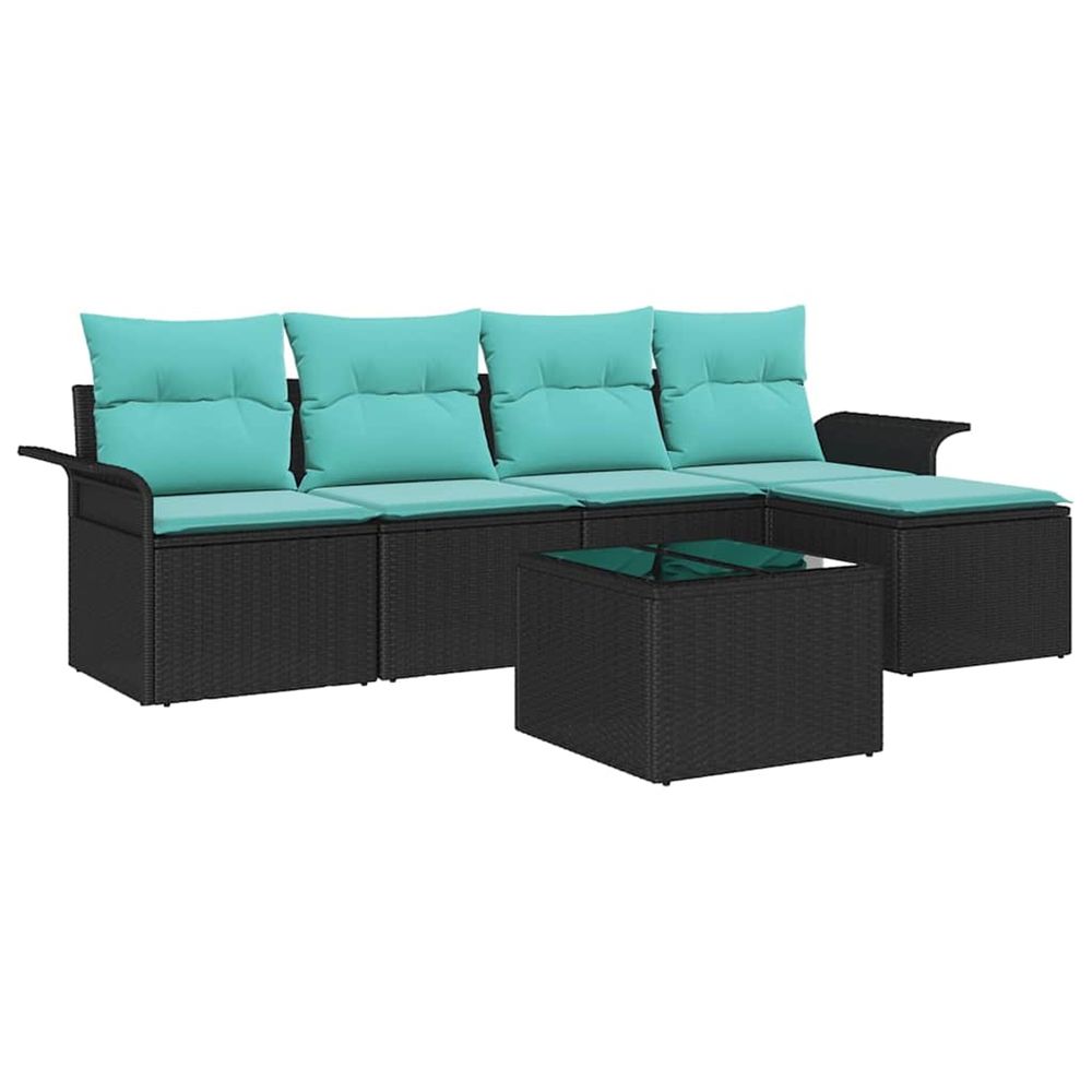 Ensemble de canapé de jardin 6 pc noir polyrotin