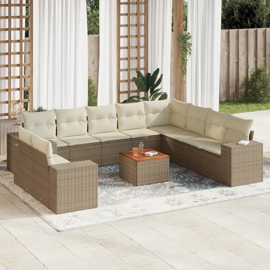 Salon de jardin 11 pcs avec coussins beige résine tressée