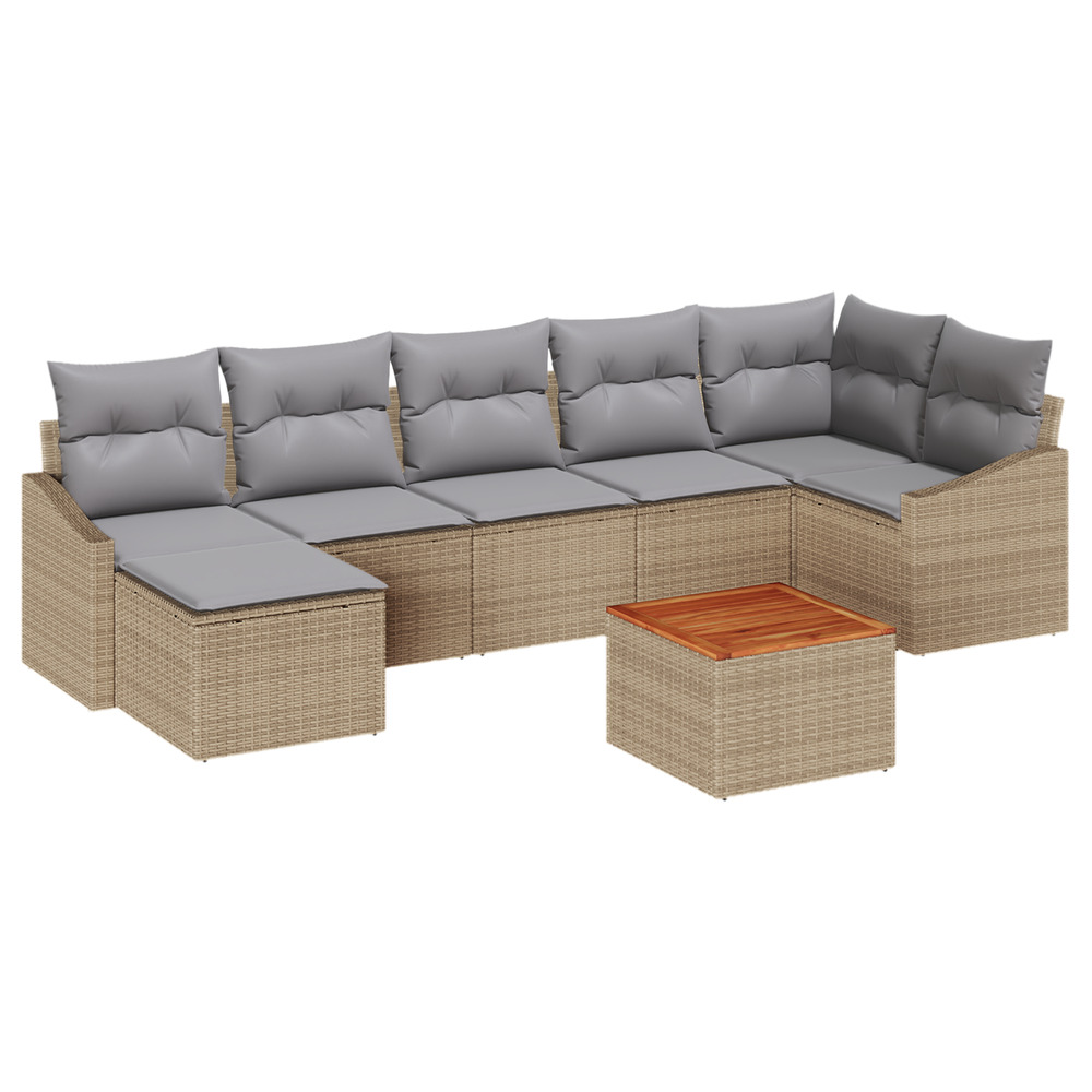 Ensemble de canapé de jardin de 8 pièces avec coussins beige rotin synthétique acacia