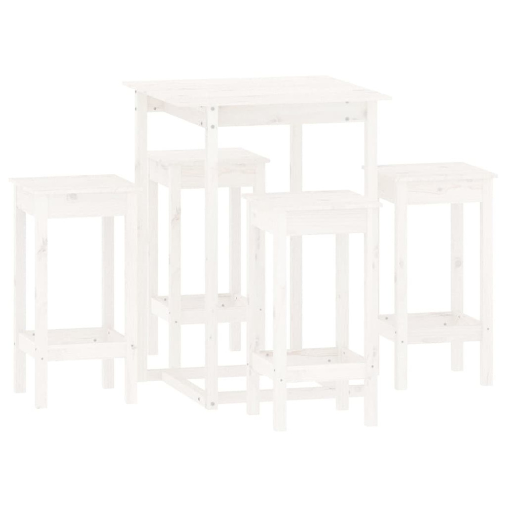 Ensemble de bar 5 pcs blanc bois de pin massif