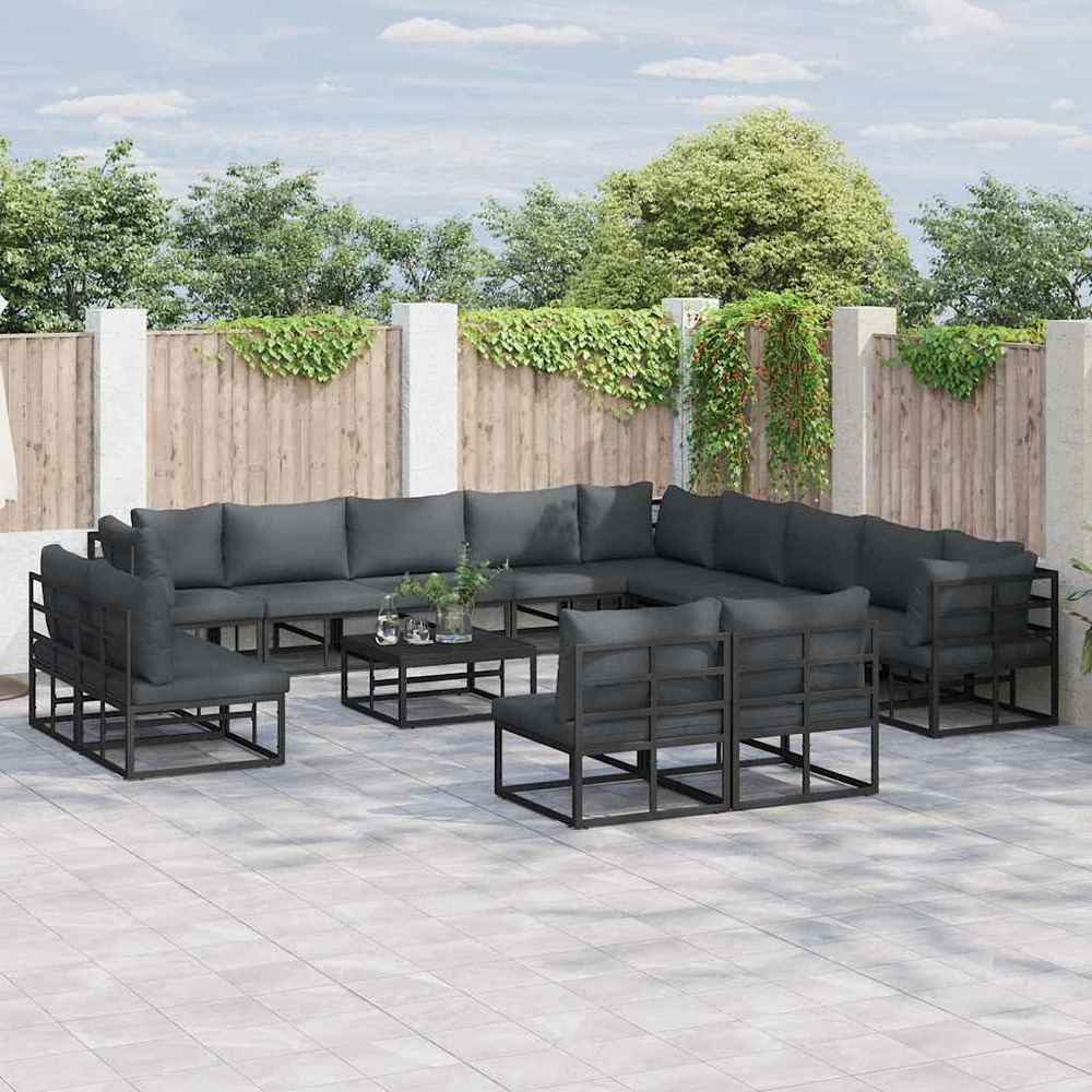 Ensemble de canapé de jardin avec coussin 14 pcs noir aluminium