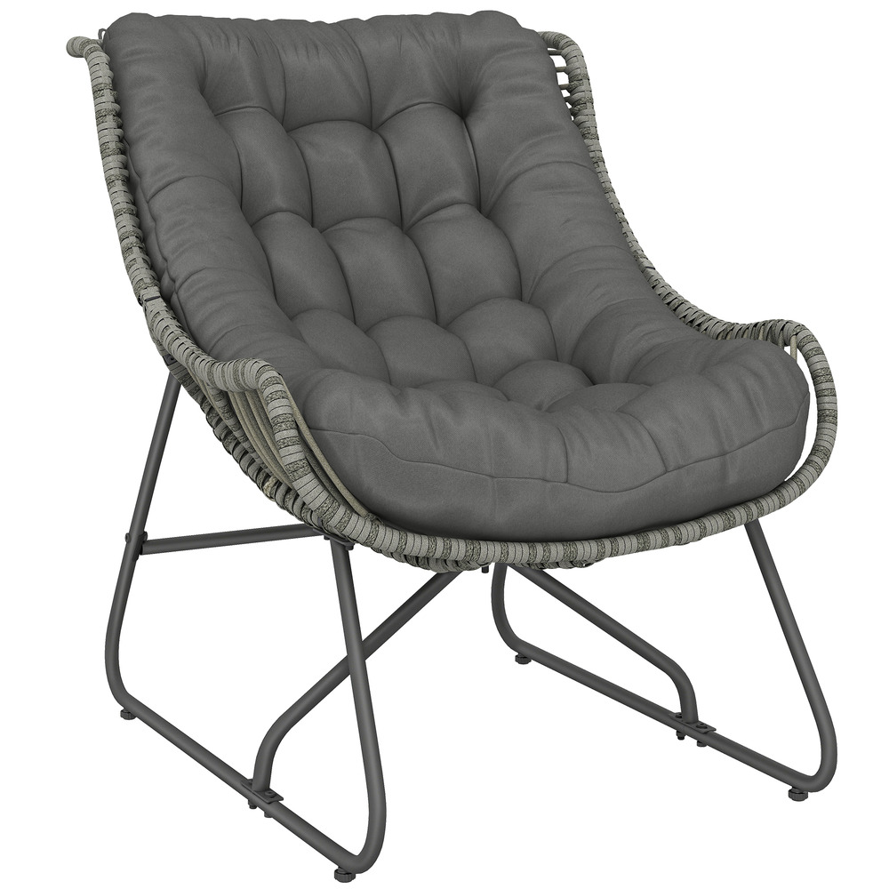 Fauteuil extérieur en rotin poly rembourré, 120kg max, avec sangles de coussin