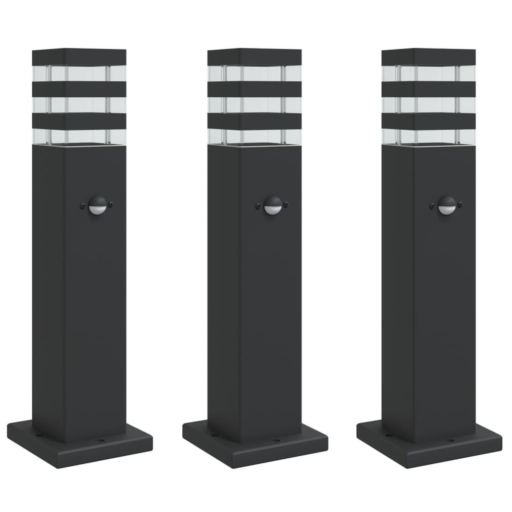 Lampadaires d'extérieur avec capteur 3 pcs noir 50 cm aluminium