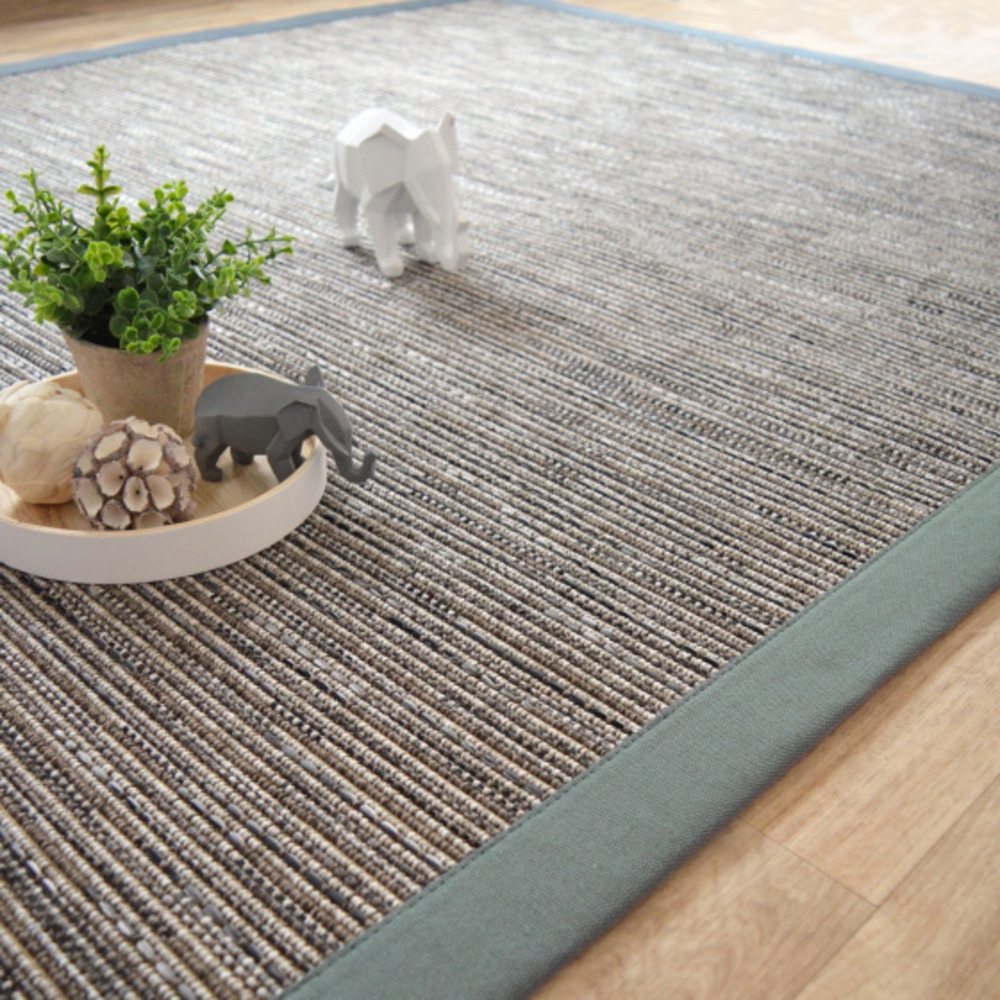 Tapis tissé plat - bornéo silver - ganse coton vert de gris - 250 x 350 cm