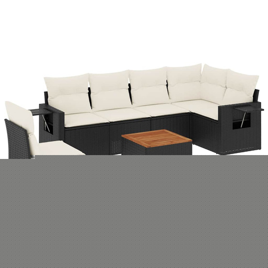 Salon de jardin 7 pcs avec coussins noir résine tressée