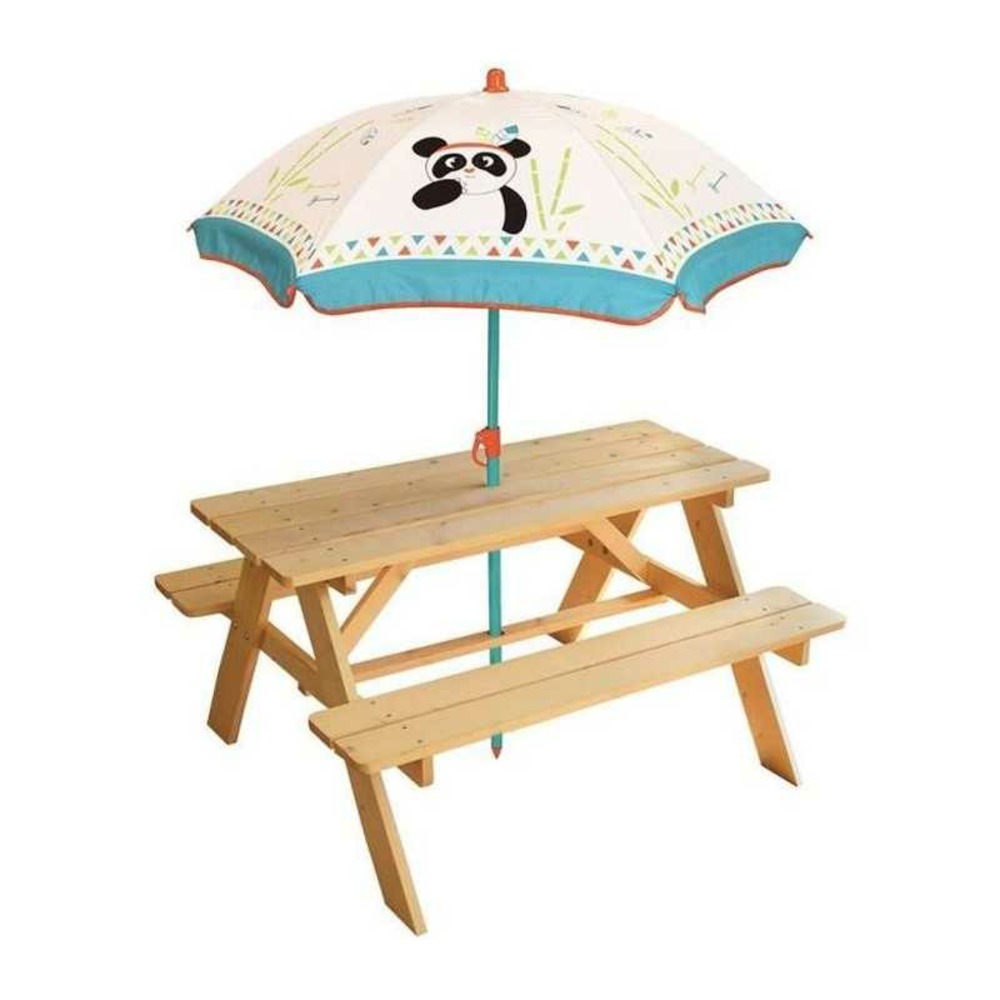 Fun house 713144 indian panda table pique-nique en bois avec parasol pour enfant