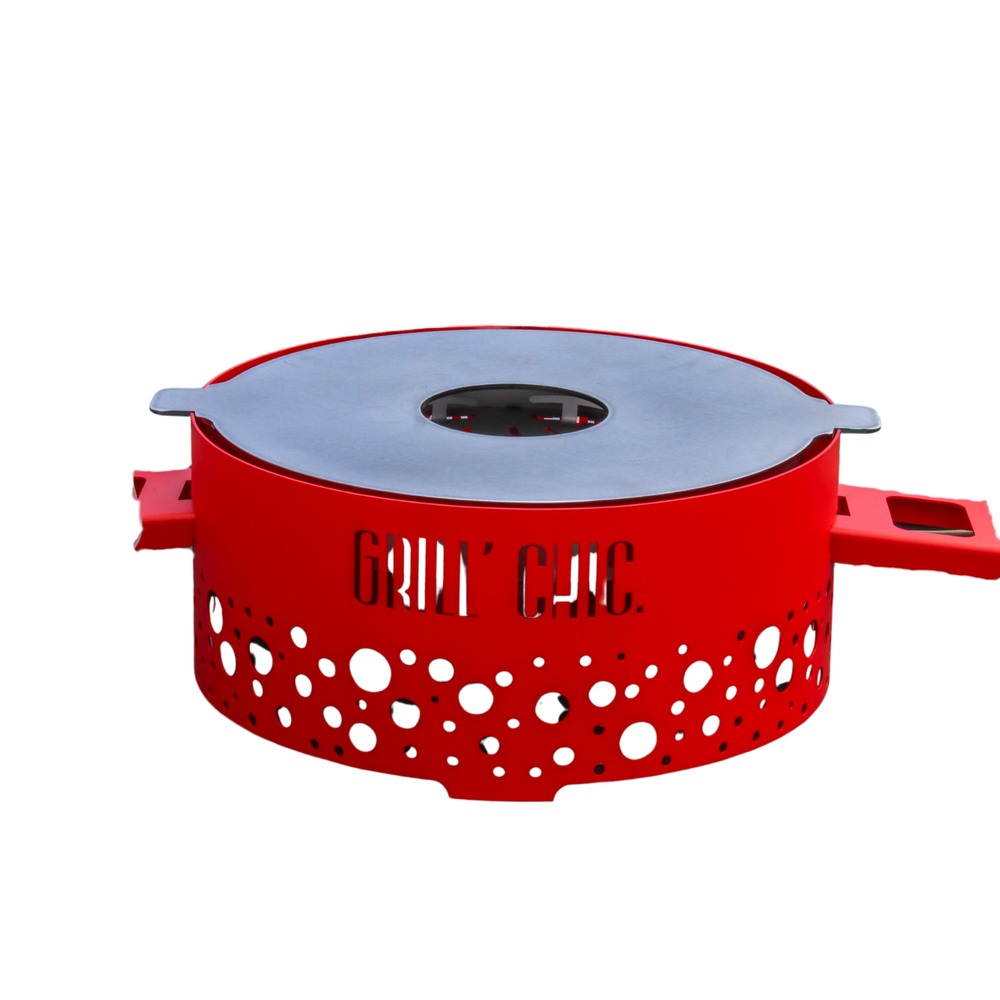 P'tit grill double cuve acier - brasero rouge - dynamique et compact, idéal pour de petites soirées extérieures