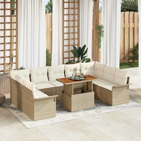 Ensemble de canapé de jardin 10 pcs beige poly rotin