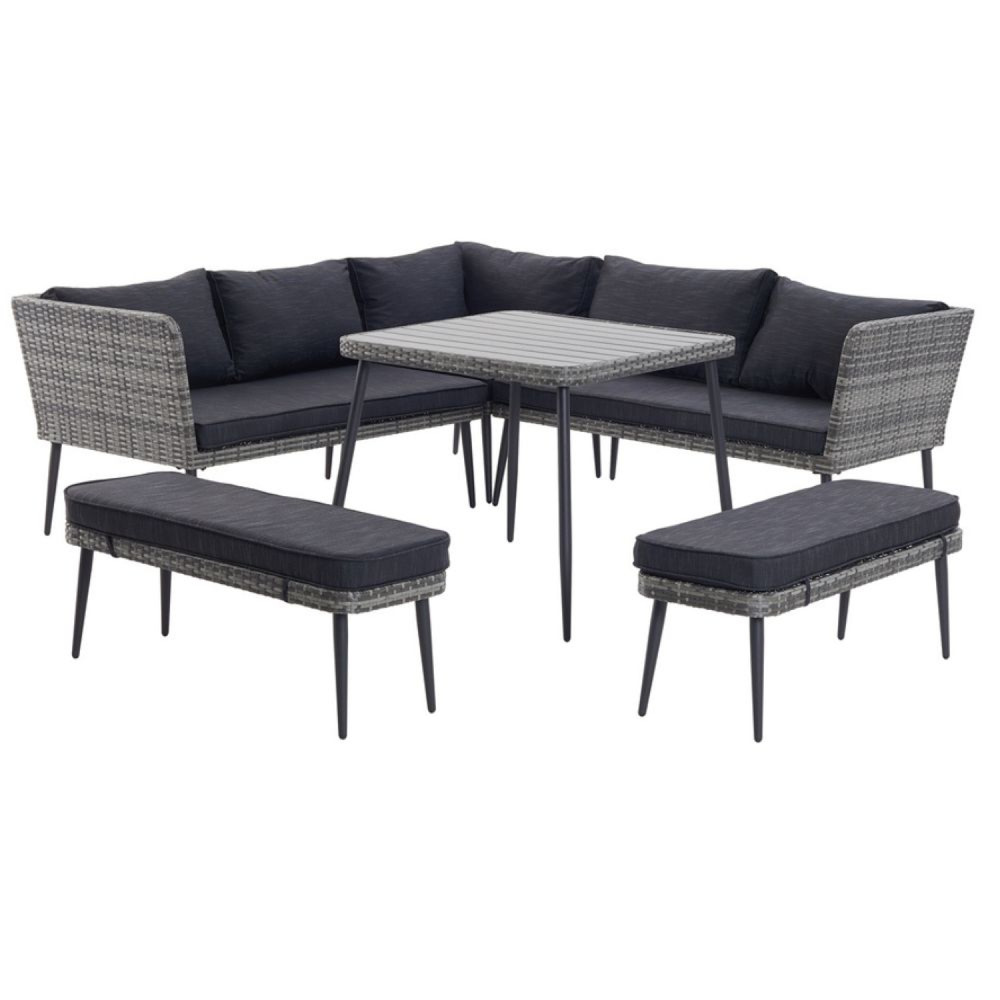 Salon de jardin 9 places en résine gris baracoa