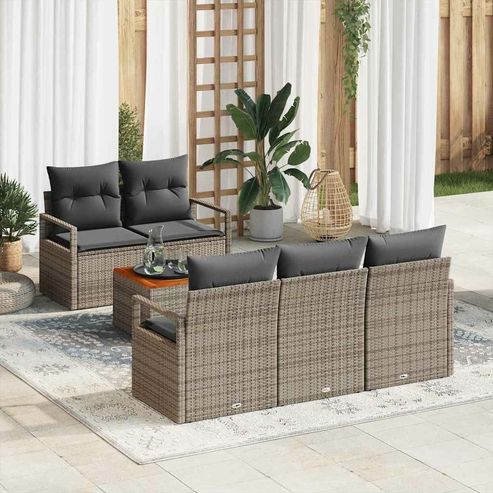 Ensemble de canapé de jardin avec coussin 6 pcs gris polyrotin