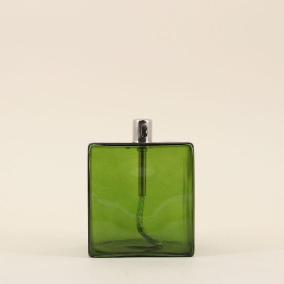 Lampe à huile cube en verre soufflé vert 10cm