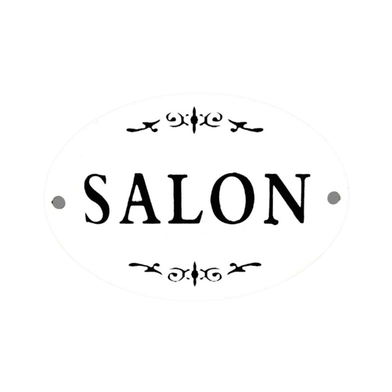 Plaque de porte décorative vintage salon fer blanc noir 10.5x8cm