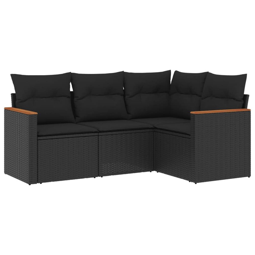 Salon de jardin 4 pcs avec coussins noir résine tressée