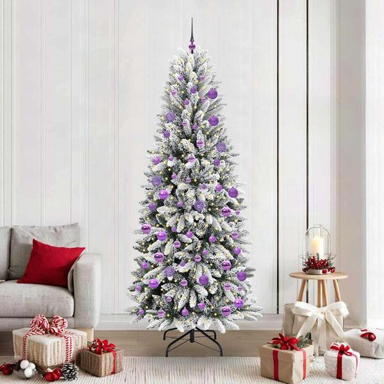 Sapin de noël pré-décoré blanc 210cm, illuminé par 300 led avec 120 boules pour intérieur