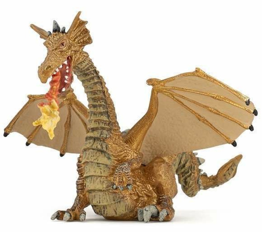 Figurine dragon or avec flamme