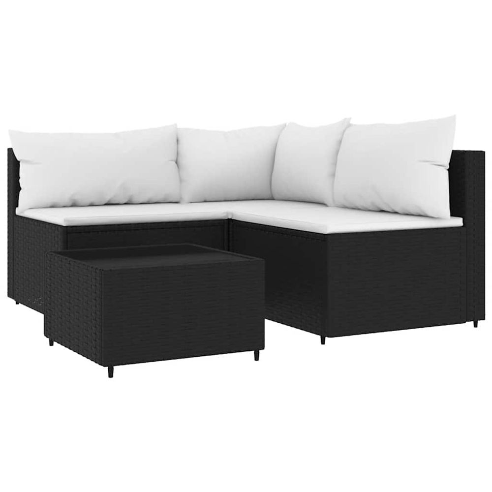 Salon de jardin 4 pcs avec coussins noir résine tressée