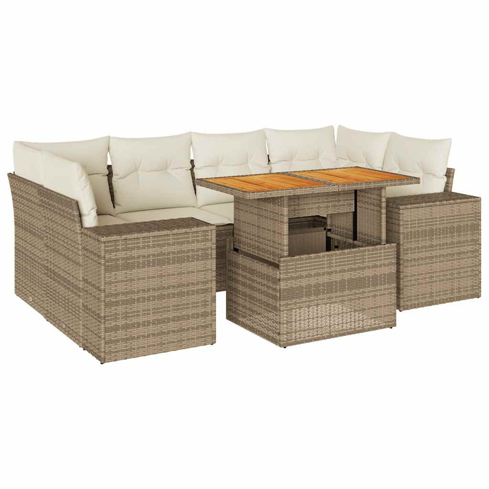Salon de jardin avec coussins 7 pcs beige résine tressée
