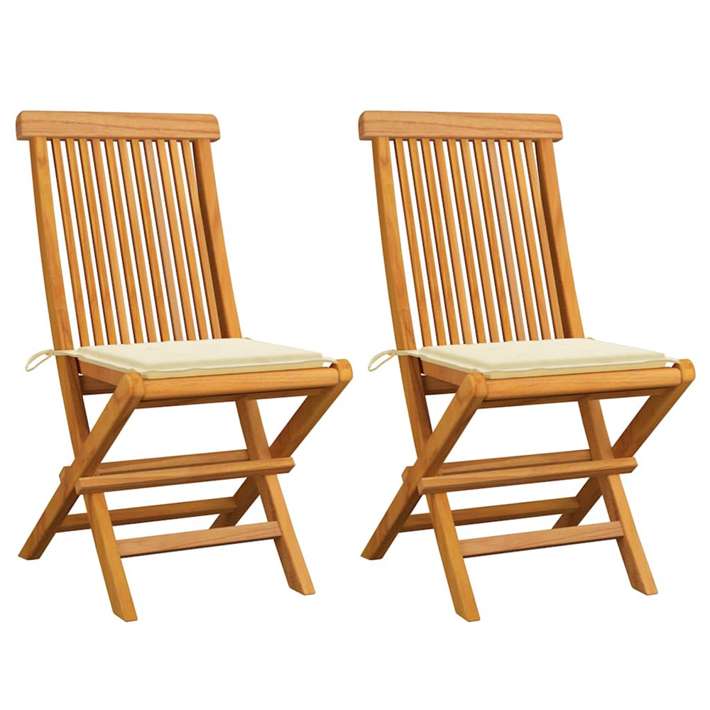 Chaises de jardin et coussins crème lot de 2 bois teck massif