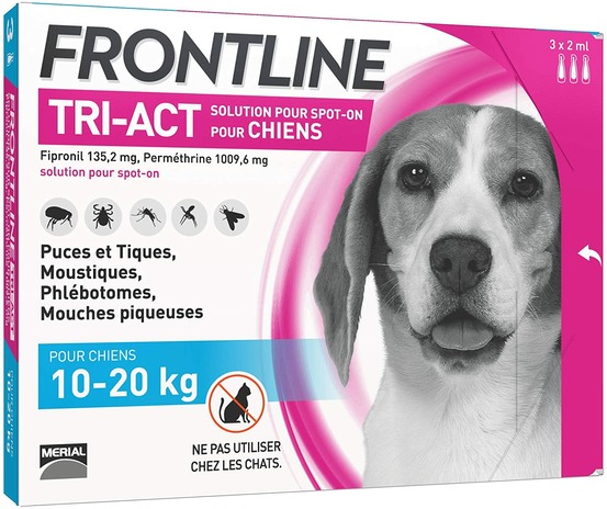 Tri-act chien anti-puces et anti-tiques chien 3 pipettes de 10 à 20kg m