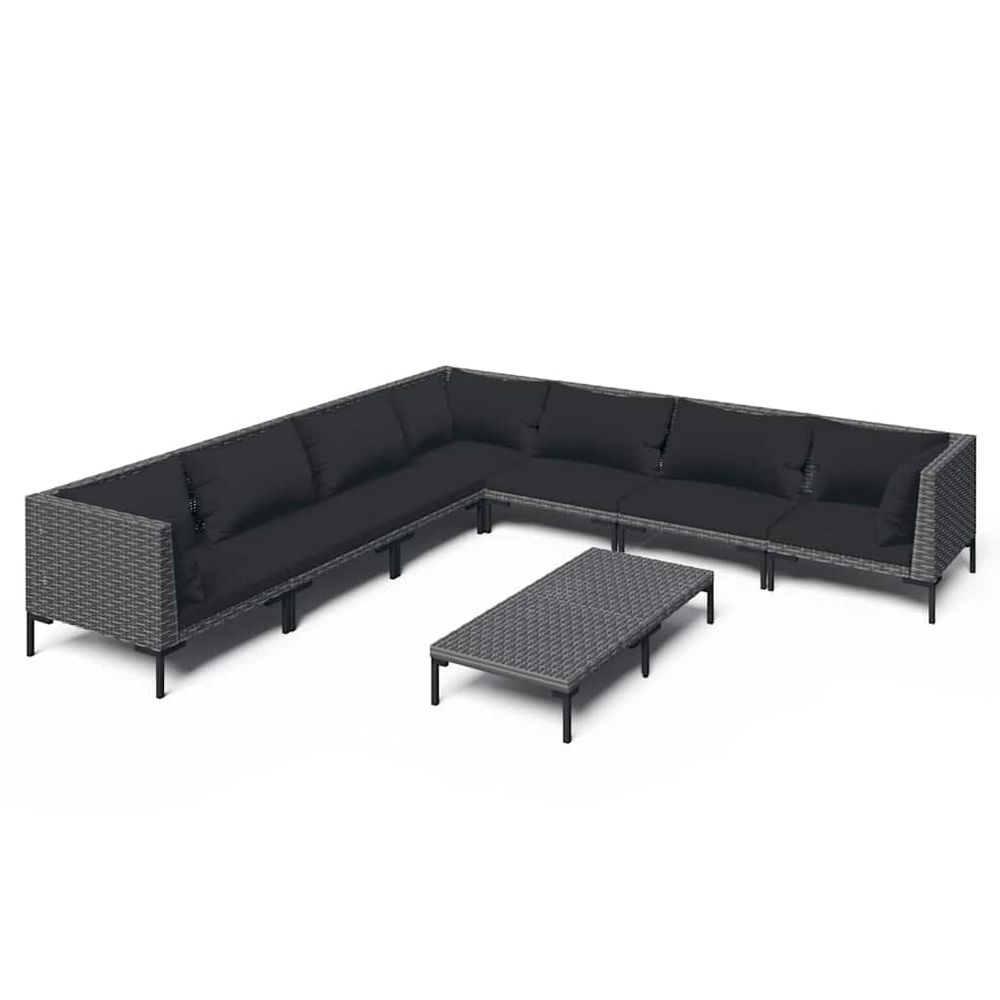 Salon de jardin 8 pcs avec coussins résine tressée gris foncé