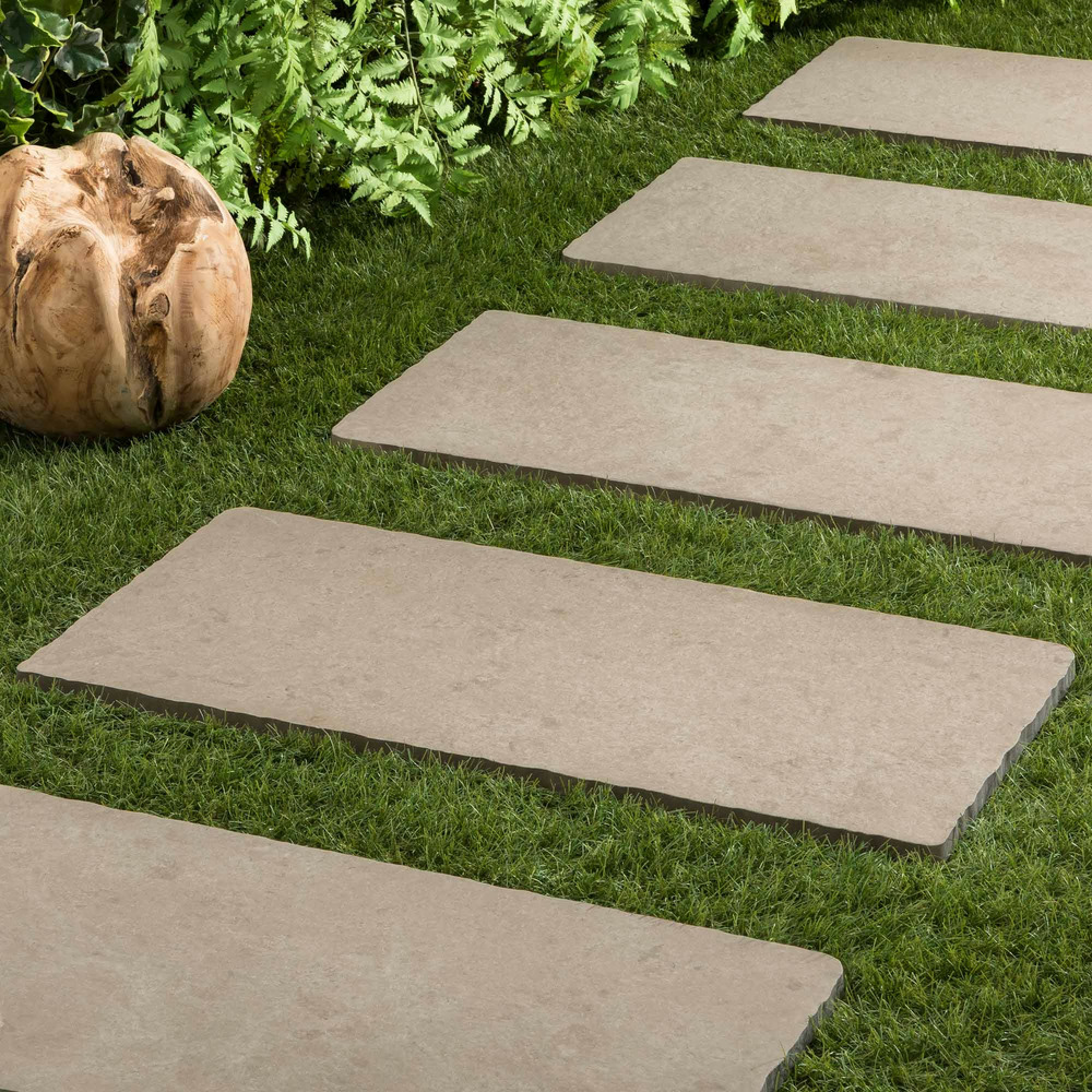 Pas japonais rectangle grès cérame effet pierre beige 80x40x2 cm (à l'unité) - ro'ma nature