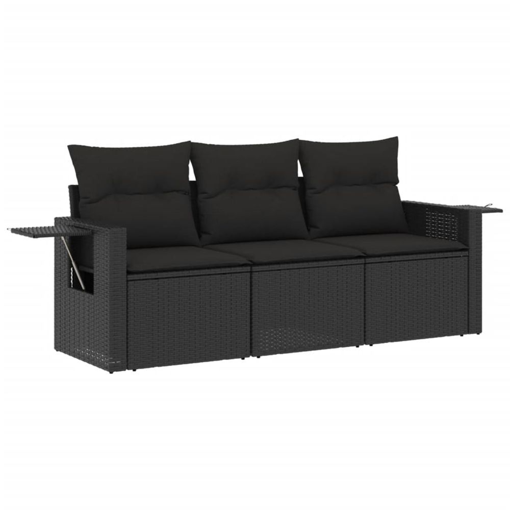 Salon de jardin 3 pcs avec coussins noir résine tressée