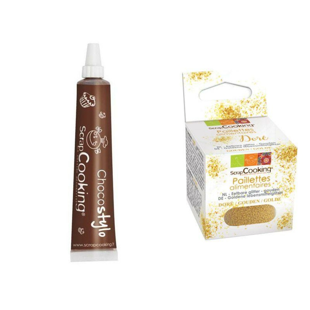 Stylo chocolat + paillettes dorées