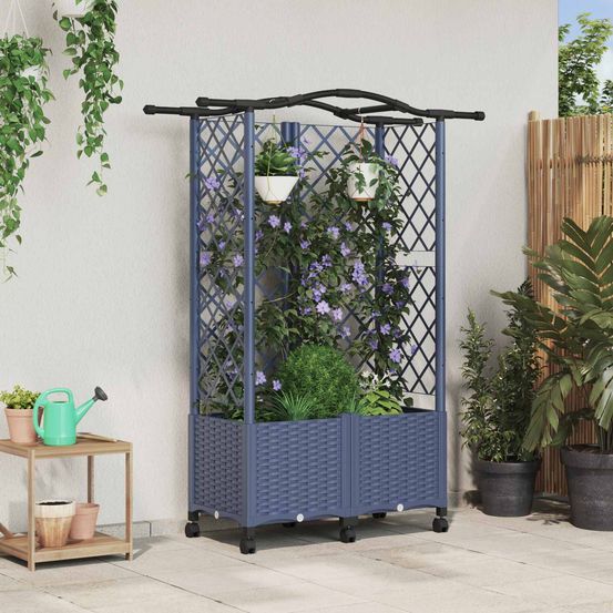 Jardinière treillis surélevée polypropylène extérieur plantes 122x40x144cm gris