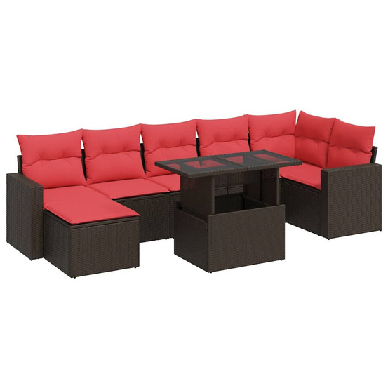 Salon de jardin avec coussins 8pcs marron résine tressée acacia