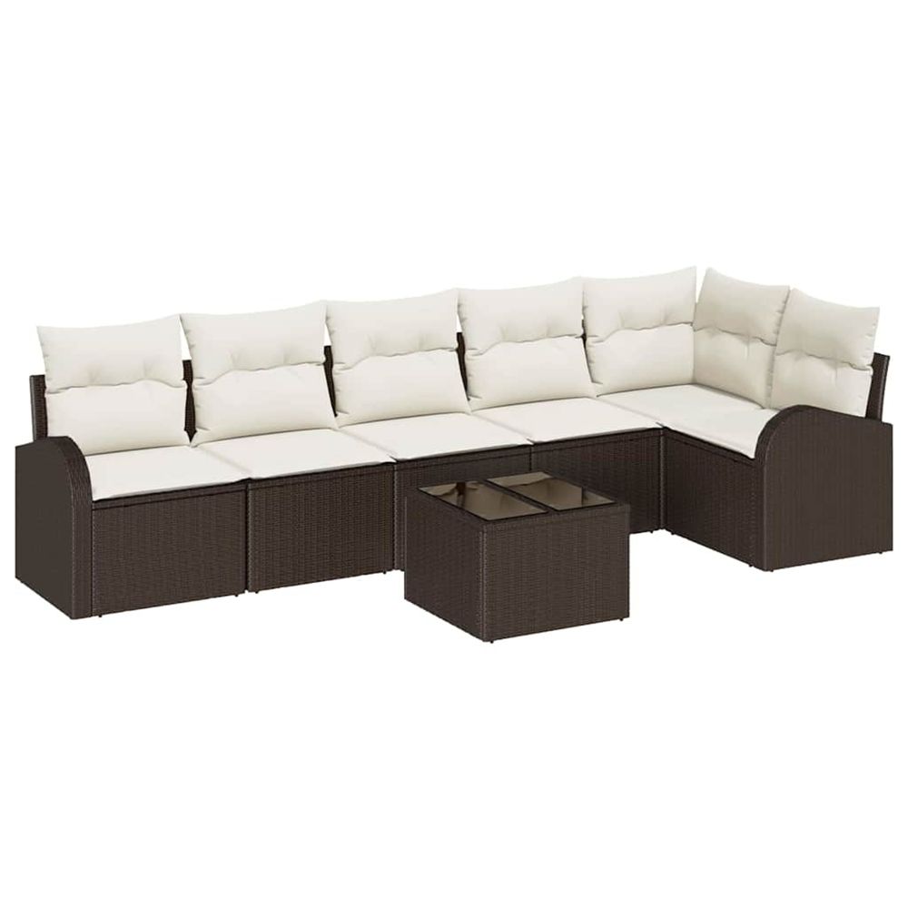 Ensemble de canapé de jardin 7 pc marron et blanc polyrotin