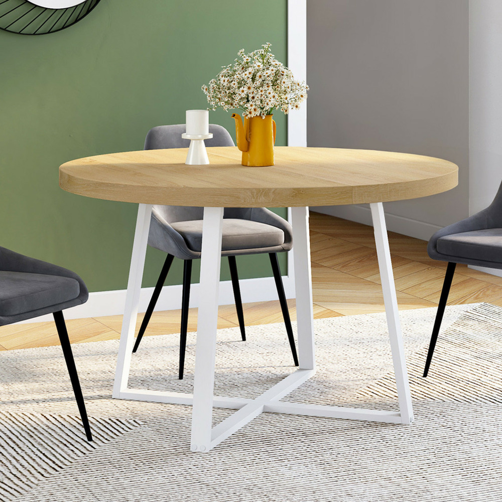 Table à manger fixe ronde selma 4-6 personnes bois et blanc 110 cm