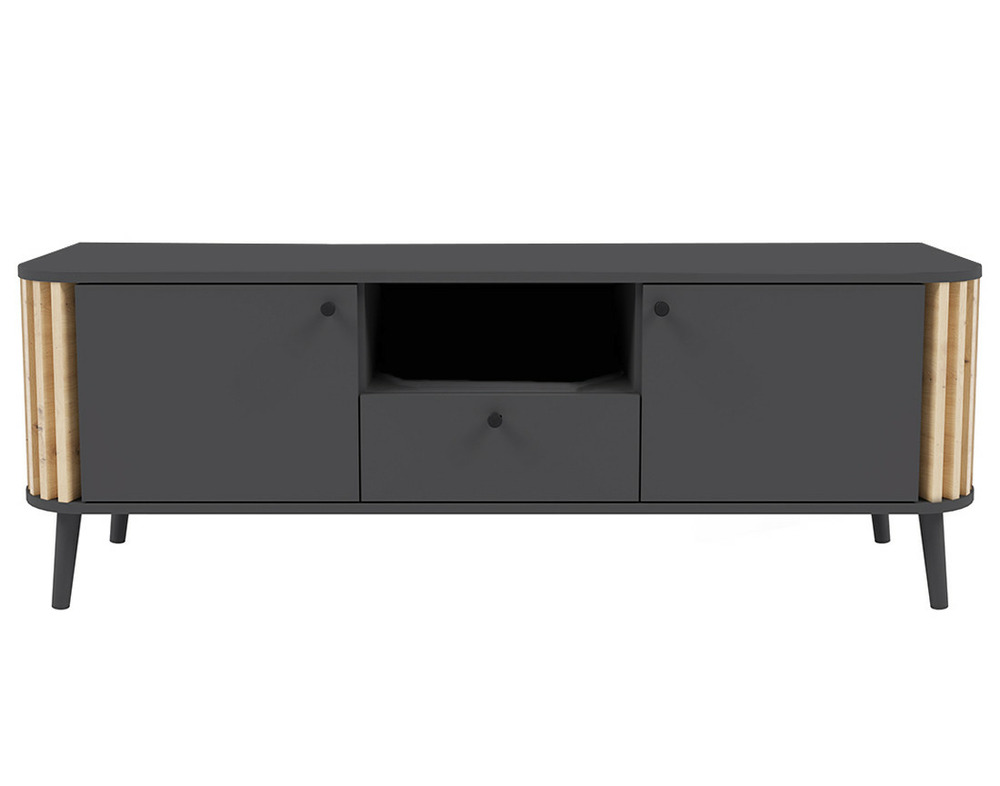 Camberwell - meuble tv - gris et effet bois - 2 portes, 1 tiroir et 1 niche - 138 cm
