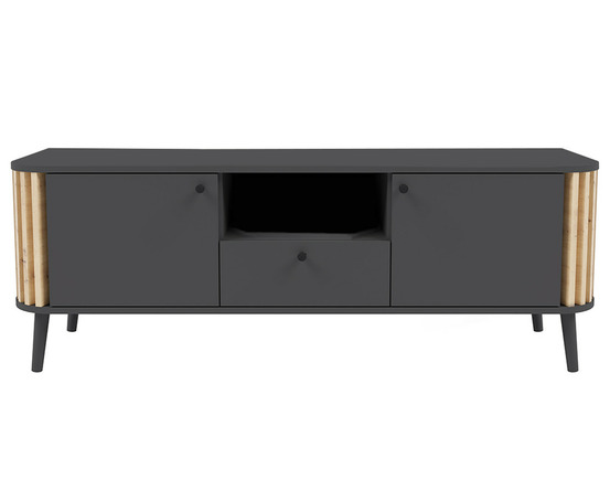 Camberwell - meuble tv - gris et effet bois - 2 portes, 1 tiroir et 1 niche - 138 cm
