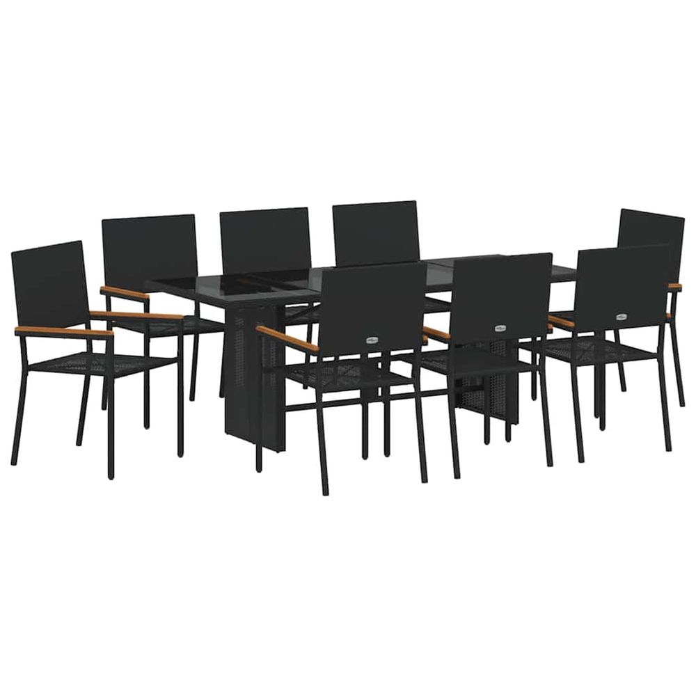 Ensemble de salle à manger pour jardin 9 pc noir polyrotin