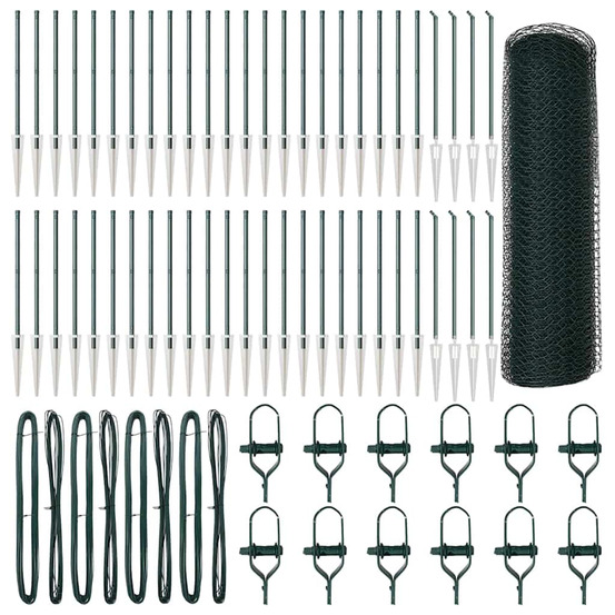 Clôture avec poteaux vert 0,4 x 100 m acier recouvert de pvc