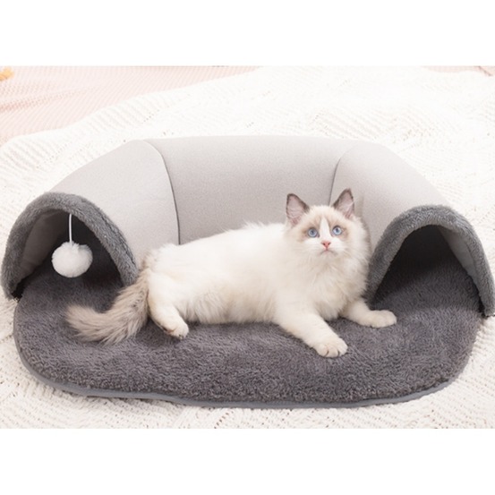 Lit tunnel pour chat avec boule suspendue