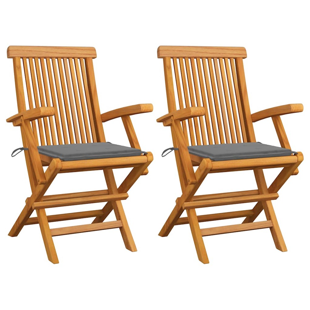 Chaises de jardin avec coussins gris lot de 2 bois teck massif